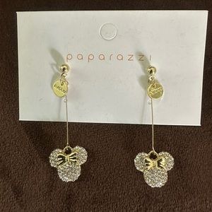 Golden Bow Mini Inlaid Rhinestone Diamond Inspired Mouse Ears Minnie Earrings